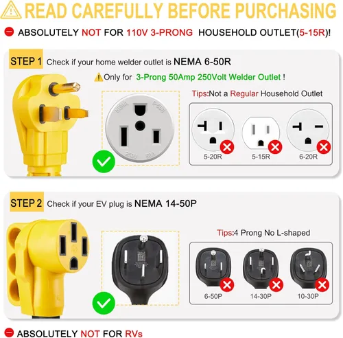 Miniatura 2 de Cable adaptador de cargador NEMA 6-50P a 14-50R EV, STW 6AWG 50 Amp 240V/250 voltios, enchufe de soldador de 3 clavijas a conector de cargador EV