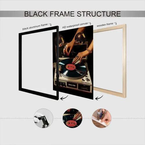 Miniatura 3 de Pósteres de lienzo de vinilo de música retro, tocadiscos de música de los años 70, arte de pared de disco con estampado estético de leopardo, Multi