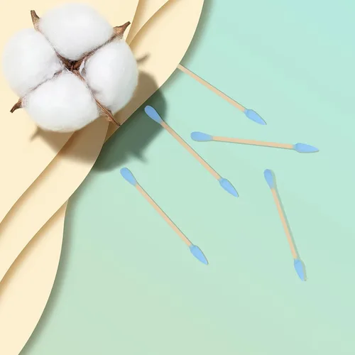 Miniatura 5 de Hisopos de algodón de bambú natural, ecológicos y biodegradables, cómodos y suaves, libres de plástico, para limpieza y maquillaje de orejas, Azul
