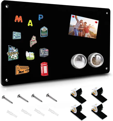 Pizarra magnética negra, tablero de anuncios magnético de 17.5" x 11.4" para mostrar notas magnéticas, poesía, fotos, adecuado para pared,