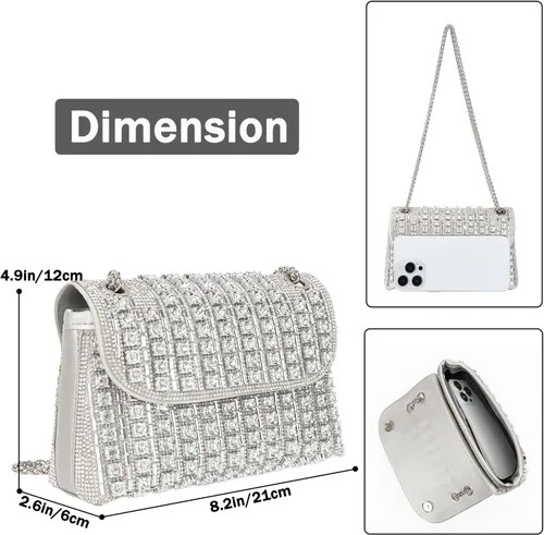 Miniatura 2 de Bolso de mano de noche con diamantes de imitación brillantes para mujer, bolso de hombro para boda, fiesta, baile de graduación