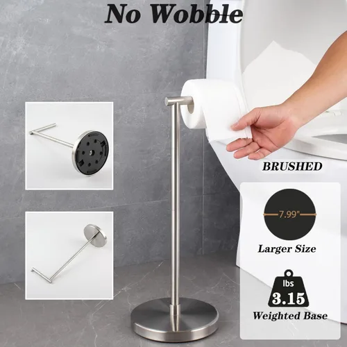 Miniatura 3 de GERZWY Soporte de papel higiénico de pie SUS 304 Acero inoxidable Pedestal a prueba de herrumbre Soporte de rollo de papel de baño Soporte de piso