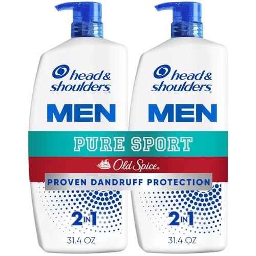 Head & Shoulders Champú y acondicionador anticaspa, Old Spice Pure Sport para hombres 2 en 1, paquete doble, 1% de piritiona de zinc, champú
