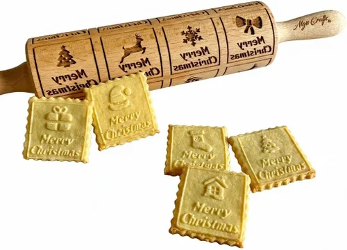Miniatura 8 de Rodillo de amasar con relieve de ángeles navideños FELIZ NAVIDAD para decorar galletas de jengibre navideñas