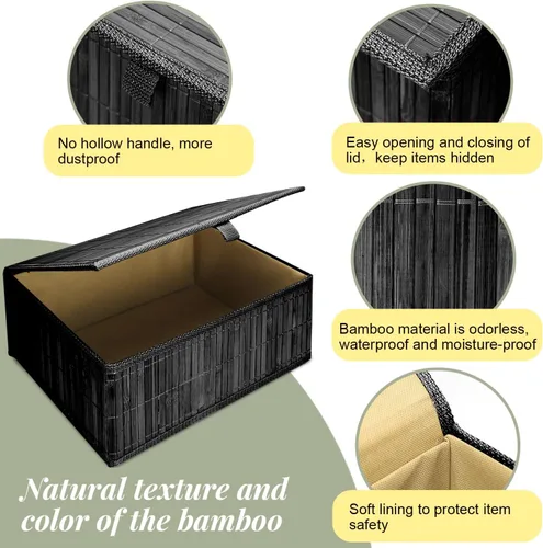 Miniatura 5 de Cesta de mimbre con tapa, caja de almacenamiento de bambú para estantes, cajas de almacenamiento de bambú con tapas, cesta decorativa rectangular