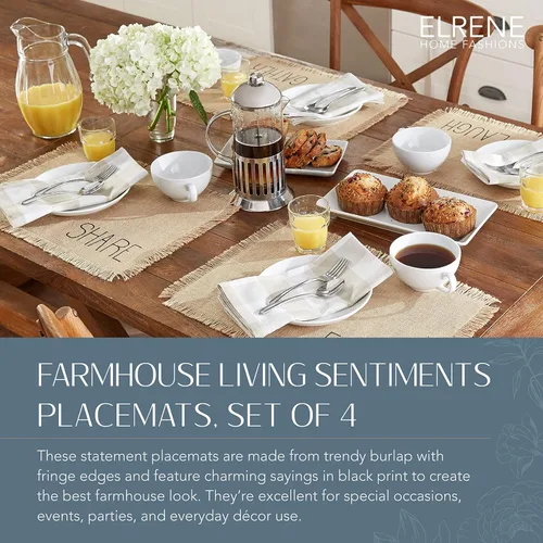 Miniatura 2 de Elrene Home Fashions Farmhouse Living Sentiments - Manteles individuales de arpillera, color bronceado, juego de 4