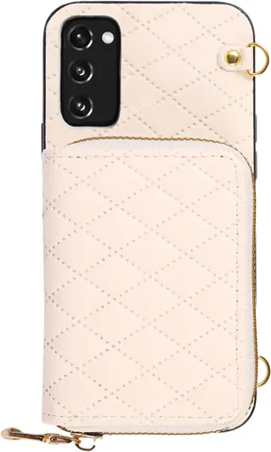 Miniatura 7 de Funda cartera desmontable con correa cruzada para Samsung Galaxy S20 FE 5G 6.5 pulgadas con cremallera, múltiples ranuras para tarjetas, soporte
