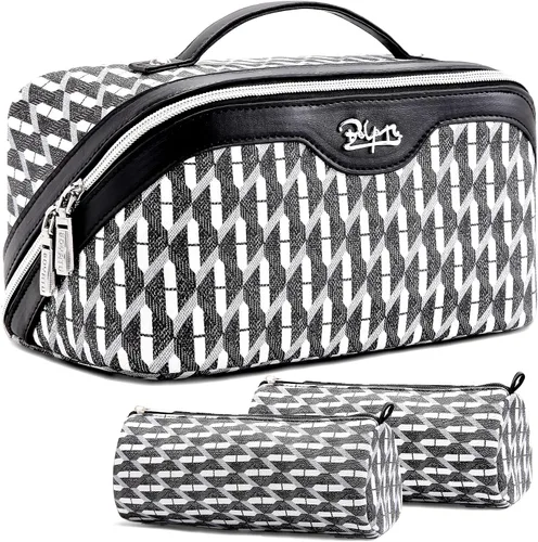 Miniatura 30 de BOYATU Bolsa organizadora de maquillaje de viaje, bolsa de cosméticos: Juego de 3 bolsas de maquillaje para mujeres con asa - Bolsas de aseo
