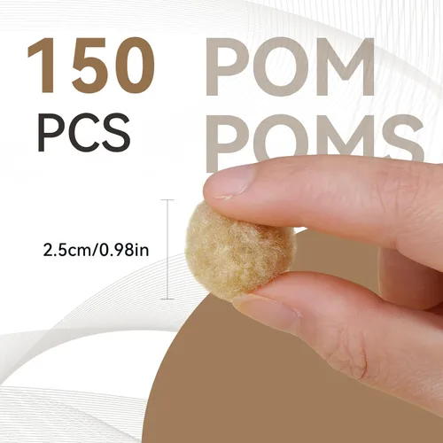 Miniatura 2 de MORFEN 150 pompones para manualidades, color beige brillante de 1 pulgada, bolas de pompón mullido, pequeños pompones para manualidades, proyectos