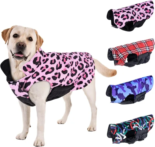 Miniatura 19 de CuteBone - Abrigo de invierno para perros, chaleco reversible impermeable y resistente al viento, chaqueta gruesa ajustable para clima frío
