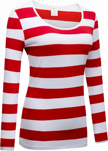 Miniatura 3 de Formeet17 Camiseta de manga larga a rayas para mujer, elástica, cómoda, cuello redondo