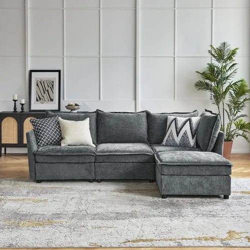Miniatura 30 de HULALA HOME Sofá seccional modular, sofá grande en forma de U de 8 asientos con otomano de almacenamiento, sofá cómodo de chenilla con asiento