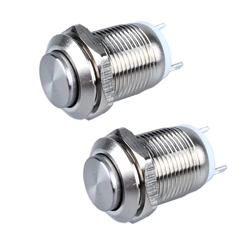Miniatura 10 de Paquete de 2 interruptores de botón de cierre de metal impermeable de 12 mm con cabeza elevada, terminales de enchufe, orificio de montaje de 1/2