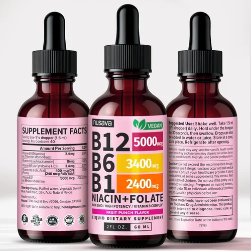 Miniatura 9 de Paquete de (2) Gotas líquidas de vitamina B12 y B6, vitamina B compleja sublingual B12 - Vitamina B 12 5000 mcg - Metilcobalamina B12 para energía