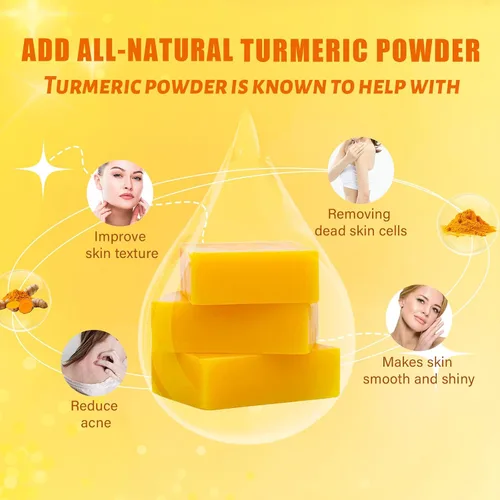 Miniatura 3 de Paquete de 3 barras de jabón de cúrcuma para limpiador facial y corporal, jabón de cúrcuma orgánico, piel suave e hidratante, jabón tumérico
