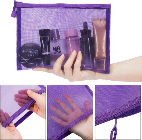 Miniatura 3 de 12 piezas de bolsas de malla con cierre de nylon, bolsas de cosméticos de malla, estuches para lápices, bolsas de viaje multiusos para cosméticos