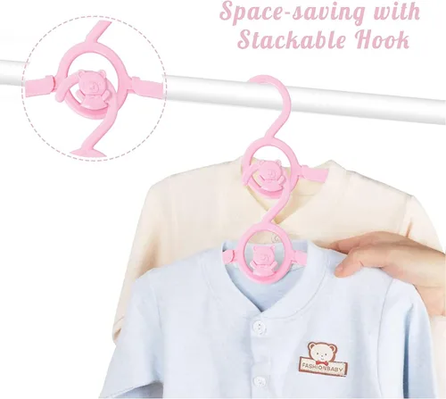 Miniatura 7 de HGYZE Perchas de plástico ajustables para niños de 11 a 14 pulgadas, paquete de 20 perchas de oso para ropa infantil, suéteres, hangar infantil