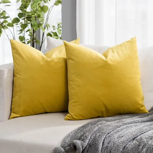 Miniatura 21 de Juego de 2 fundas de almohada decorativas de terciopelo de 14 x 14 pulgadas con cremallera, fundas de cojín cuadradas suaves y lisas de lujo