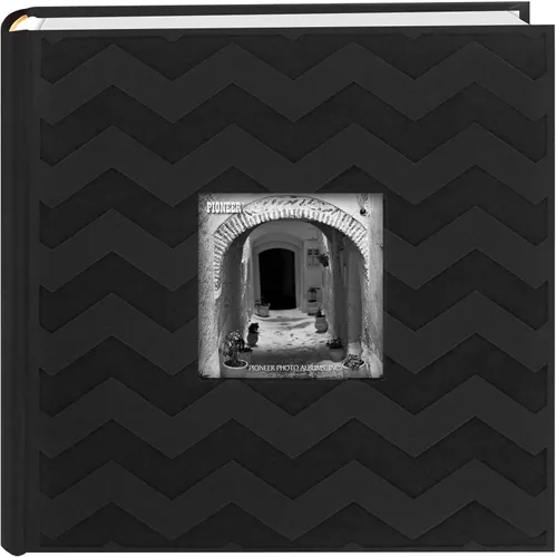 Pioneer Photo Albums DA-200CVR - Álbum de fotos de cuero sintético con marco de cheurón en relieve de 200 bolsillos, 4 x 6 pulgadas, color negro