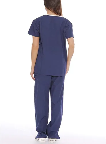 Miniatura 6 de Conjunto de uniforme médico para mujer, elástico en 4 direcciones, bolsillos ligeros, cuello en V, conjunto de uniforme médico con cordón elástico