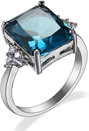Miniatura 2 de Anillo solitario de plata de ley 925 con circonita azul vintage, anillo de topacio de zafiro azul, joyería de moda de boda para mujer (9)