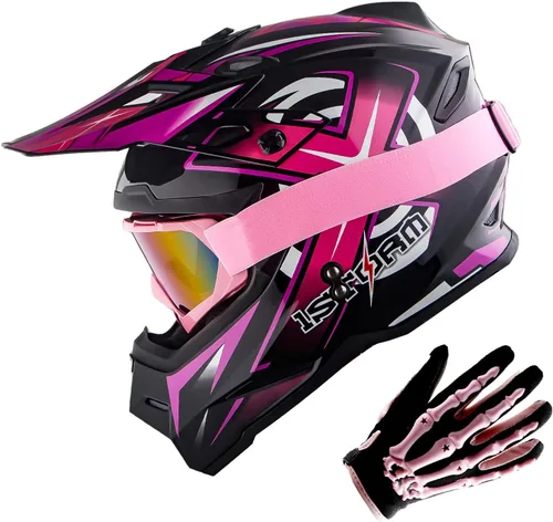 Miniatura 13 de 1Storm Casco de Motocross para Jóvenes Niños BMX MX Casco de Bicicleta Adolescente Estilo de Carreras; Azul de Carreras + Gafas + Paquete de Guantes