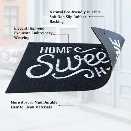 Miniatura 4 de Alfombra de bienvenida para puerta para interiores y exteriores, con parte trasera de goma antideslizante, “Home Sweet Home”, absorbe el barro
