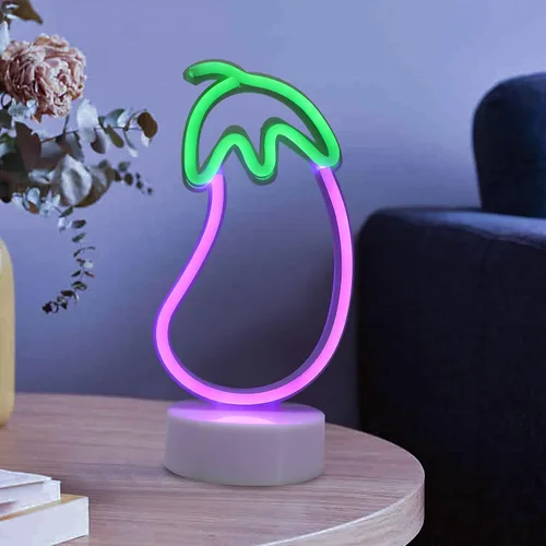 Miniatura 4 de ENUOLI Letrero de neón en forma de berenjena, letrero LED de neón de berenjena para dormitorio, luces de berenjena moradas, lámpara USB / funciona
