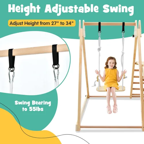 Miniatura 4 de OLAKIDS Gimnasio de la selva para interiores, 4 en 1, plegable de madera Montessori, juguetes de escalada para bebés, con rampa deslizante