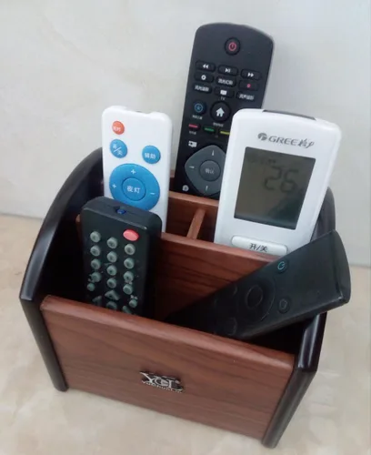 Miniatura 3 de Tenedor de control remoto giratorio, soporte de pluma para escritorio, organizador de almacenamiento remoto de madera, carrito de control remoto