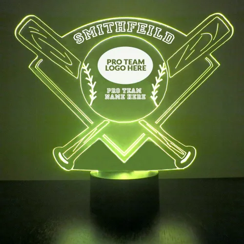 MMS Sports - Lámpara LED de luz nocturna, personalizada con el nombre o logotipo de tu equipo de béisbol profesional, control remoto con 16 colores,