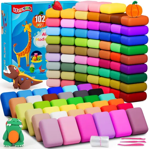 ifergoo Arcilla seca al aire para niños - Kit de arcilla mágica de moldeo de 102 colores, seguro y no tóxico, juguetes de arte y manualidades con