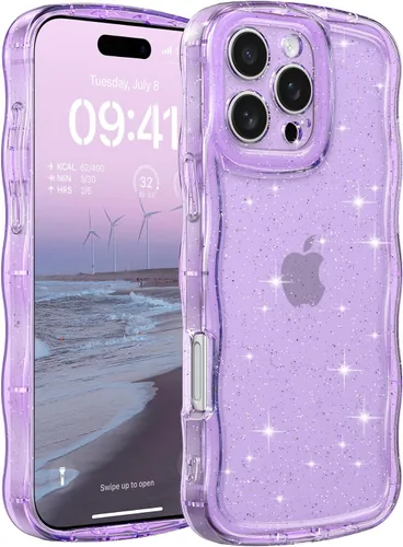 Miniatura 45 de FABSPARK Funda para iPhone 14 Pro Max, bonita funda colorida con láser, retro, exquisita, rizada, borde ondulado, protector estético de TPU suave