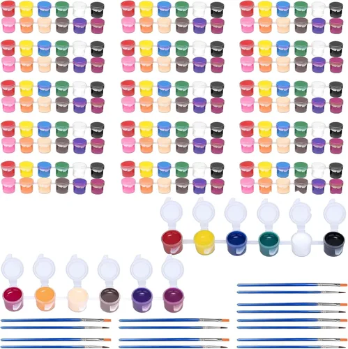 Miniatura 9 de Juego de 145 piezas de mini pintura acrílica para niños, 12 colores, tira de pintura acrílica lavable con 5 bandejas de pintura para niños y COLOR-1