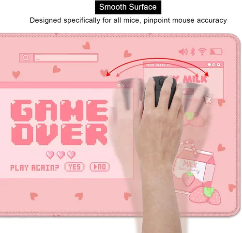 Miniatura 6 de Tapete de escritorio con leche de fresa, Kawaii rosa pastel, tapete de escritorio para juegos para juegos, lindas alfombrillas grandes para mouse