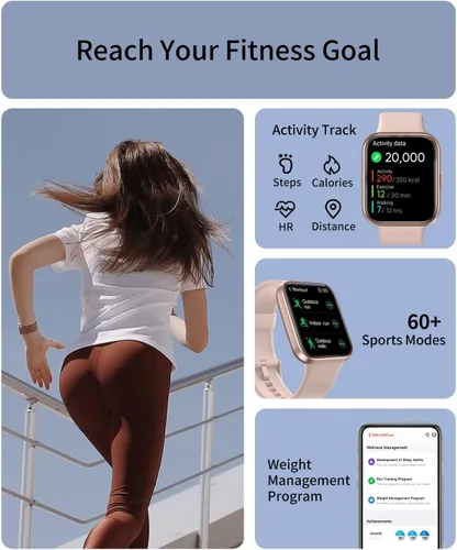 Miniatura 3 de RERE ASW2 - Reloj inteligente (respuesta/hacer llamada), Alexa integrado, rastreador de fitness de 1.69 pulgadas con 60 modos deportivos, frecuencia