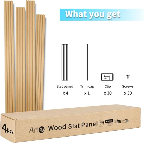 Miniatura 4 de Art3d Paneles de pared de madera de listones para decoración de interiores y techos, paquete de 4 piezas + 1 moldura final, tamaño 108 x 5.7 Roble