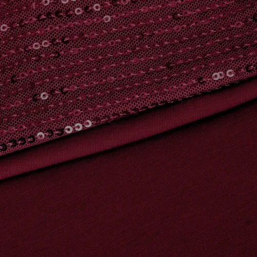 Miniatura 8 de Blusa de manga corta con hombros descubiertos y talla grande, con lentejuelas brillantes y empalme de moda, con dobladillo de pañuelo