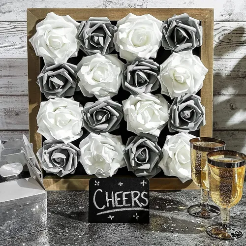 Miniatura 4 de Bright Creations Rosas de espuma de flores artificiales, paquete de 100 cabezas de flores de polietileno gris de 3 pulgadas, rosas grises sin tallo