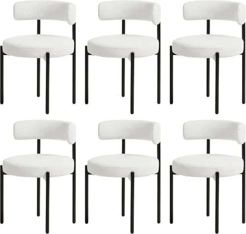 Miniatura 31 de Juego de 2 sillas de comedor Boucle, sillas de comedor beige con asiento tapizado y respaldo redondo, sillas de cocina modernas de mediados de siglo