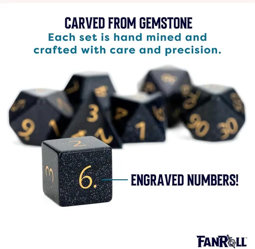 Miniatura 2 de FanRoll - Juego de dados DND de 0.630 in de piedra: piedra arenisca azul grabada, dados de juego de rol para Calabozos y Dragones