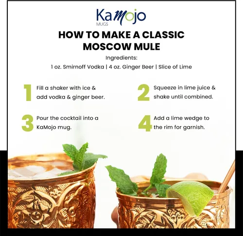 Miniatura 7 de Kamojo Moscow Mule Cups - Juego de 4 tazas de cobre Moscow Mule de primera calidad con diseño único en relieve y antideslustre, revestimiento