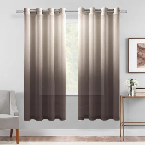 Miniatura 11 de DWCN Cortinas Transparentes Ombré - Cortinas de Lino Sintético con Gradiente Semi Voile con Ojales en la Parte Superior para Dormitorio y Sala