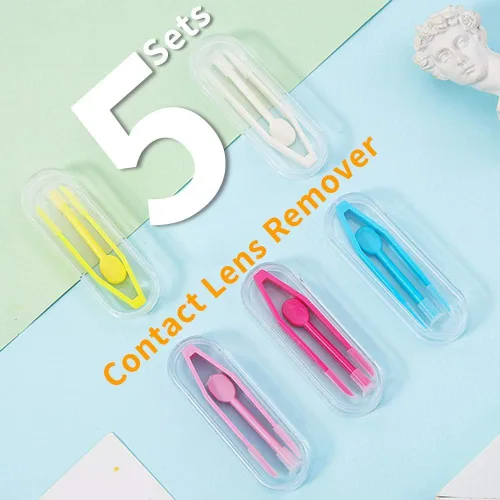 Miniatura 4 de ofone Herramienta removedor de lentes de contacto para lentes suaves, paquete de 5 aplicadores de lentes de contacto con estuche de pinzas