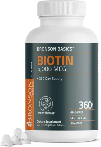 Bronson Biotina 5,000 MCG Apoya el Cabello, Piel y Uñas Saludables y la Producción de Energía - Soporte de Belleza de Alta Potencia - Sin OMG, 360