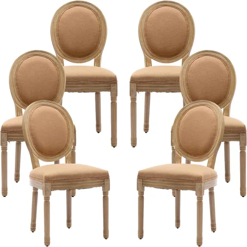 Miniatura 60 de Juego de 4 sillas de comedor francesas vintage, con respaldo redondo, tapizadas, de piel sintética, con ribete de cabeza de clavo y marco de madera