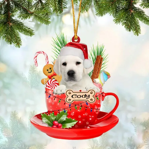 Miniatura 39 de NAZENTI Adorno personalizado de Alaskan Malamute en taza roja, adorno de Navidad personalizado para perros amantes de las mascotas, colgante