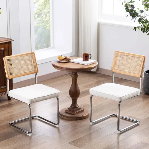 Miniatura 3 de DUHOME Juego de 2 sillas de comedor de ratán, sillas modernas sin brazos, sillas tapizadas, sillas laterales con respaldo tejido de ratán, marco