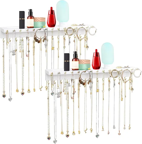 Soporte para Collares, Organizador de Collares de Pared Extra Grande Mejorado con 30 Ganchos Colgante de Collares Montado en la Pared con Bandeja