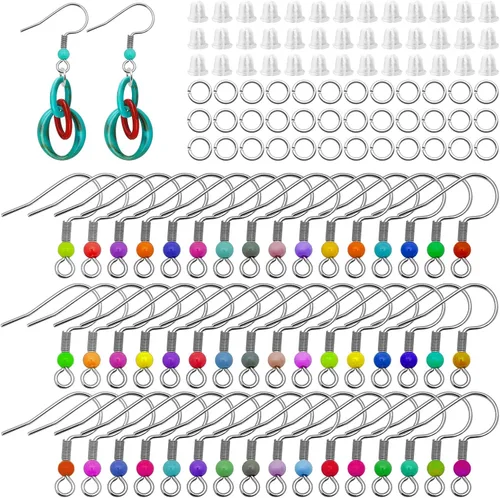 Ganchos para aretes para hacer joyas, alambres de oreja de acero inoxidable con anillo de salto de silicona transparente para hacer aretes de 900